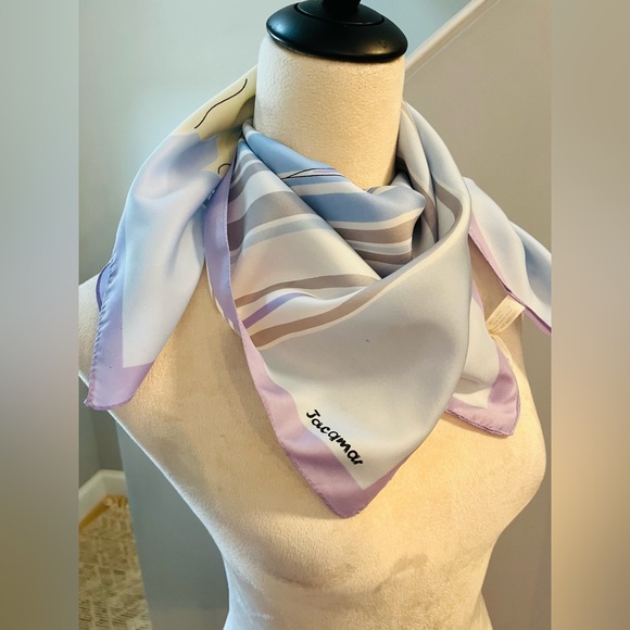 JACQMAR LONDON Abstract Floral Scarf Blue Purple Made In Italy - Picture 16 of 16